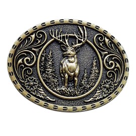 LKMY Mens Belt Buckle, 3D Deer Elk Buckle, American Western Cowboy Vintage Buckle, Jeans Accessories for Men Women (Brown)