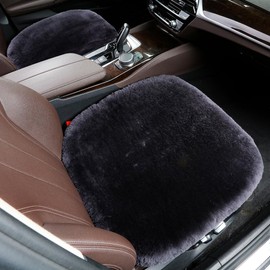 OGLAND 20inchs 2Pieces Fluffy Genuine Sheepskin Car Seat Covers for Auto Fuzzy Wool Interior Accessories with Soft Natural Fur Non-Slip (Carbon Black)