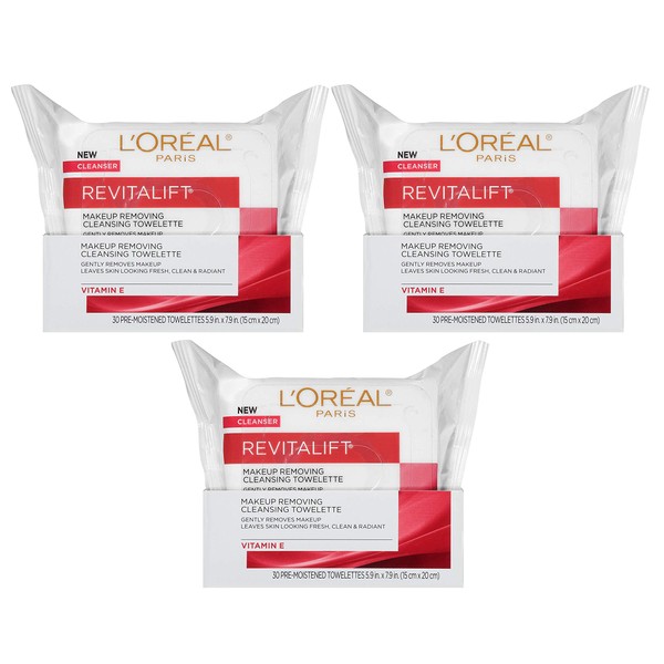 Loreal Revitalift Wet Cleansing Towelettes 30 Count (3 Pack)