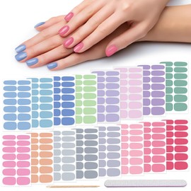 DANNEASY 224PCS/16 Sheets Nail Polish Strips - Dusky Solid, Gel Nail Stickers Full Nail Wraps, UV Free | Easy to Stick | Adhesive Sticker Nails for Women with 1 File, 1 Cuticle Stick