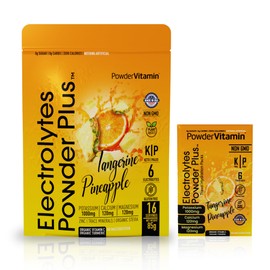 PowderVitamin- Electrolitos en Polvo Plus, Keto, Mandarina Piña, Sin Azúcar, Sal Rosa del Himalaya, 1000mg Potasio, 120mg Calcio, 120mg Magnesio, Sin 