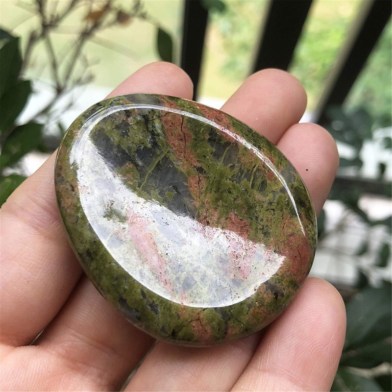 Fekuar Natural Unakite Crystal Thumb Worry Stone, Hand Carved Healing