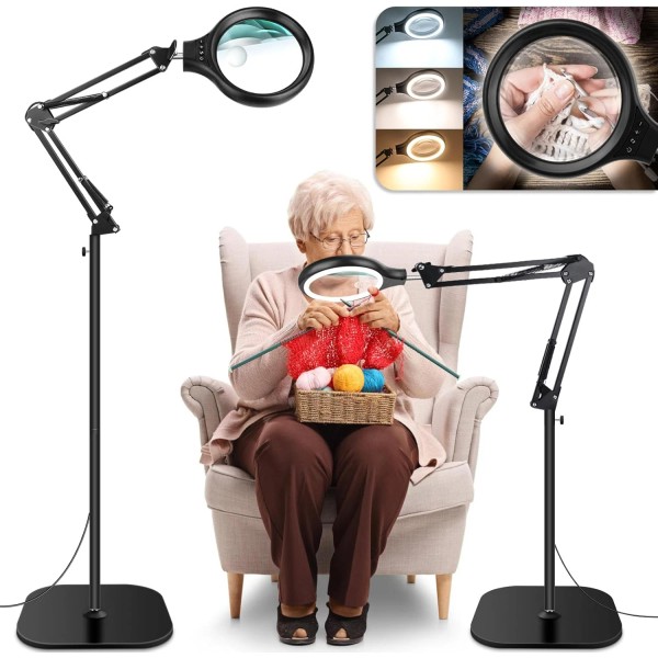 30X 10X Large Floor Magnifying Glass with Light and Stand,36