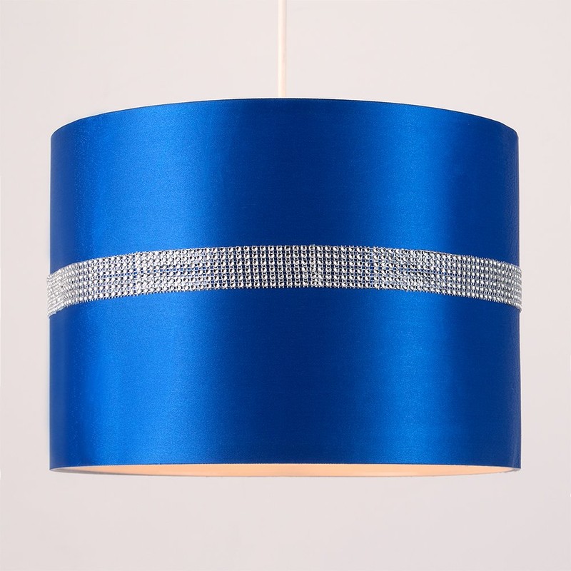Large Modern Decorative Blue and Silver Diamante Jewel Effect Polycotton