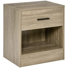 HOMCOM Modern Side Table, Accent Table with Drawer and Storage Shelf, End Table for Living Room, Gray Wood Grain