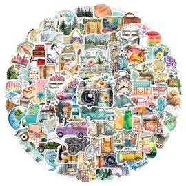 Vesaneae 100 PCS Travel Scrapbook Stickers, Waterproof Journaling Decals, Vintage Style Sticker Set for Water Bottle Notebook Album Luggage Phone