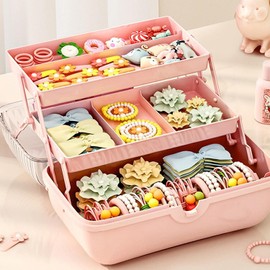 Organizador de accesorios para el cabello Cajas de almacenamiento para pinzas de pelo para niña Organizador de almacenamiento de capas con asa portátil para suministros de costura, uñas,