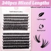Mixed Size False Eyelashes Lash Clusters, 240pcs/set Natural Look Eyelashes