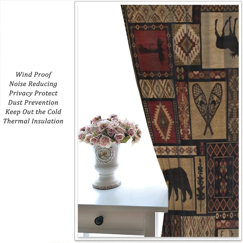 Rustic Moose Deer Curtain, Retro Rustic Bear Country Style Rustic