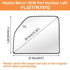 Senzeal Driver Side Heated Upper Mirror Glass Replacement for Ford F150 2015-2020 Ford F250 F350 F450 F550 2017-2022 Tow Mirror FL3Z17K707Q (Left Side)