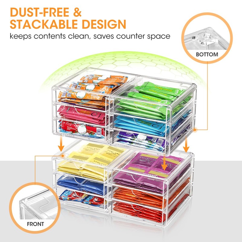 AIEVE Drink Packet Organizer, Stackable Storage Drawers for Tea Bag
