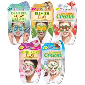 7th Heaven Hydrating Face Mask Pack with Dead Sea Clay, Blemish Clay, Strawberry Cream, Pink Rose Clay and Coconut Cream To Hydrate, Clean And Nourish Your Skin, 5 Count (Pack of 1)
