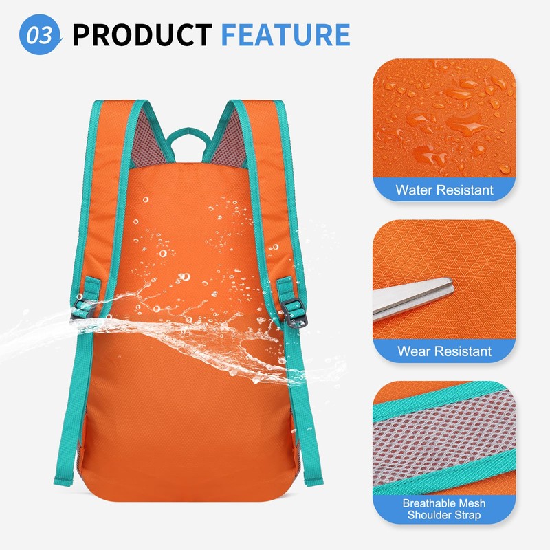 SUIKIHUM Hiking Daypack Packable, Camping Backpack Water Resistant Lightweight Polyester