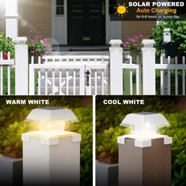 Sumaote Solar Post Cap Lights, 2 Color Modes & IP65 Waterproof, Solar Powered Deck Fence Post Lights, Fit 4x4 Vinyl & 4x4 5x5 6x6 Wood Posts, Outdoor Fence Patio Garden Decor (6 Pack, White)