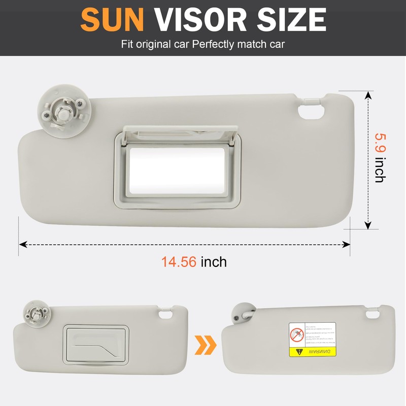 Left Driver Right Passenger Side Gray Sun Visor fit for
