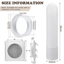 Portable Ac Exhaust Hose Vent Wall Mount Connector Kit with 59 Inches Hose and 6 inches Louvered Vent Cover Ac Exhaust Tube Coupler for 5.9 in and 6.5 in Tube (Classic Style)