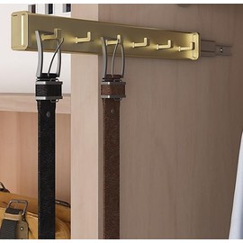 Kitchen Inventions 6-Hook Designer Wardrobe Reversible 13.75" Length Closet Belt Rack with 12" Retractable Pullout Extension and Installation Hardware (Matte Brass)