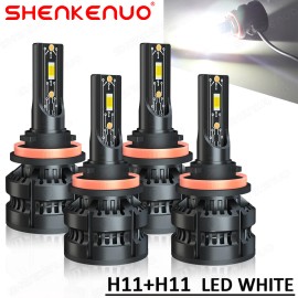 SHENKENUO For Can-Am Defender HD5 HD8 HD10 Combo 4pcs LED Headflight Bulbs H11+H11 White