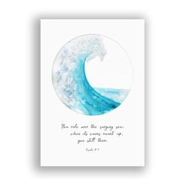 Ocean Wave Themed Scripture Print Art, Watercolour Bible Verse Sea Theme Christian Gift UNFRAMED A4, Crafty Cow Design