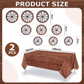 Outus Western Cowboy Party Decorations 9 Pcs Wagon Wheel Decorations Paper Fans and 2 Pcs Brown Wood Grain Tablecloths Country Western Party Decor for Wild West Western Cowboy Classroom Party