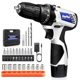 Cordless Power Drill Set, 12V Electric Drill Kit with Battery and Charger, 3/8-Inch Keyless Chuck, 2 Variable Speed, Built-in LED, 18+1 Torque Setting Power Tools Kit and 23pcs Drill/Driver Bits