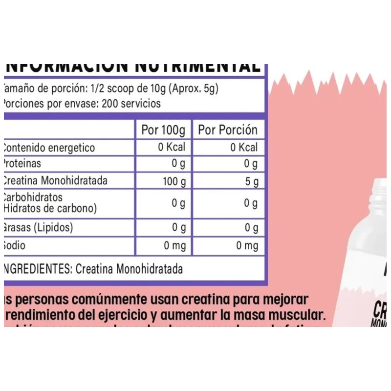 Creatina Monohidratada Suplemento Miyora 1kg 200servicios