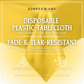 ZIMPLEWARE Yellow Standard Disposable Plastic Party Tablecloth [Case of 72] 54 x 108” Rectangle Table Cover for Indoor & Outdoor Use