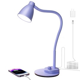 BOHON LED Desk Lamp with USB Charging Port, 3 Color Modes Fully Dimmable Reading Lamp, Auto Dimming Task Lamp, Flexible Neck Table Light for Office Dorm Bedside, Adapter Include