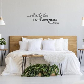 and in This Place I Will Give Peace Haggai 2:9 - Christian Quotes Pure Black Vinyl Wall Decal Carved Art Letters Religious Scripture Motto Decoration