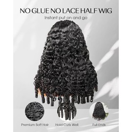 Peluca Media de Cabello Humano Rizado de Birmania 200% de Densidad, Sin Pegamento, con Cordón, 3 en 1, Diadema Volteable para Mujeres, Fácil de Usar, 