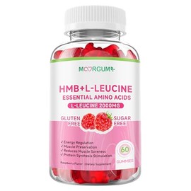MOORGUMY HMB and L-Leucine Supplements 3000mg, Amino Acid Supplement, Supports Muscle Growth, Help Decrease Muscle Breakdown and Workout Recovery, Vegan, Gluten Free, Non-GMO Gummies, 60 Count
