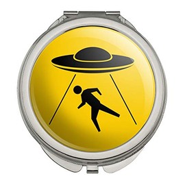Alien Abduction Hazard Warning Sign Compact Travel Purse Handbag Makeup Mirror