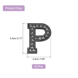 sourcing map 10 Pcs Iron on Letter Patches, Letter P Rhinestone Alphabet Applique Rhinestone Pearl English Letter Sewing Patches for Clothing Hats Jeans Shoes DIY Craft, Black