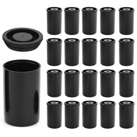 Film Cans with Lids, Pack of 20 Film Canisters, Black Plastic Canisters, Plastic Film Cans for Scientific Activities, Small Supplies and Treasure Hunting Devices