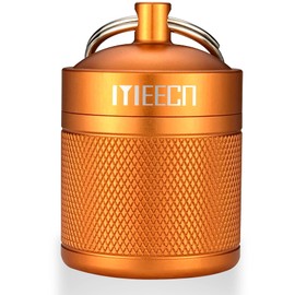 MEECN Keychain Pill Holder, Box, Aluminum, Waterproof Container, Pill Organizer for Outdoor Travel Camping, Size: 1.6 x 1.6 x 2 in (Orange)