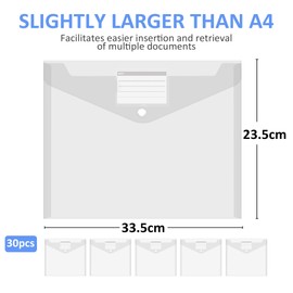 Pack of 30 A4 Document Wallets, Waterproof Document Folders, A4 Portfolio Folders with Label Pocket, Folders for Documents Organising, Office Supplies, Homework