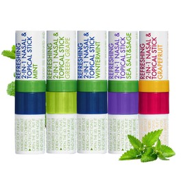 Herb Island 2 in 1 Nasal Stick Inhaler, Nose Refreshing VapoInhaler, Essential Oil Rub, On-The-Go, Freshing, Focus, Awake (5 pcs, 5 Flavour)