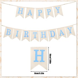 Burlap Happy Birthday Banner, Blue Assembles Hessian Happy Birthday Garland Linen Birthday Bunting Sign for Home Outdoor Party Decorations Supplies