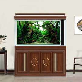 Aquascaped Freshwater Aquarium Background with Neon Fish Live Plants,Frodo Stones and Redmoor Roots Terrarium Background Jungle Style Aquascape Aquarium Backdrop Fish Tank Decor Vinyl 24x12in