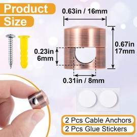 CustomyLife 2pcs Cable Anchors for Desk, Metal Cord Anchors Holder Wire Organizers, Self-Adhesive Adjustable 2-in-1 Cord Clips Charger Cable Management for Nightstand Office Home Desktop Wall