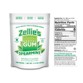 Zellie's | 100% Xylitol Spearmint Chewing Gum | No Aspartame, Gluten Free, Vegan & Kosher (240 Count - Pack of 1)