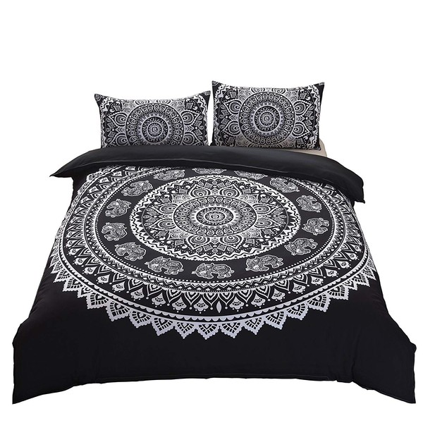 DasyFly 3 Piece Bohemian Duvet Cover Sets Queen Size Mandala