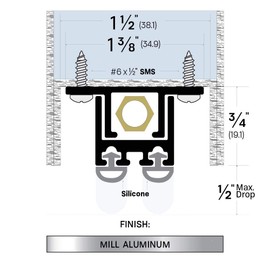 Hollow Metal Standard Concealed Automatic Door Bottom with Double Silicone Solid Rubber Extrusion (7553MA), SMS #6 x 1/2'' supplied, (1-3/8'' W x 3/4'' H x 36'' L)