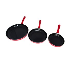 IMUSA Nonstick Ceramic Cookware Set 3-Piece 7in/9in/11in, with Stay-Cool Handles, Aluminum, Red
