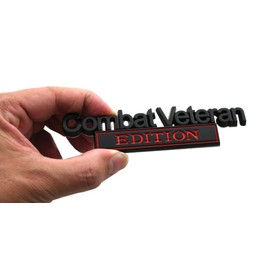 2Pcs Combat Veteran Edition Emblems Car Decals, Warrior Soldier 3D Metal Material Sticker, Combat Veteran Letters Raised Metal Decal Car Badges (Black/Red)