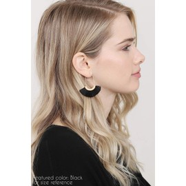 Bohemian Silky Thread Tassel Strand Fringe Statement Hoop Earrings - Lightweight Semi Circle Fan Threader, Mermaid Hoops (Fan Tassel Threader - Teal)