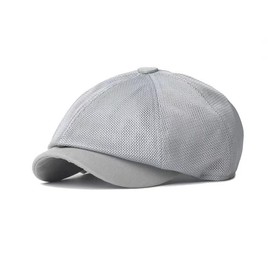 YAMEE Mesh 8-Panel Pork Pie Hats for Men Boy Cap Breathable Summer Hat Adjustable (Light Grey)