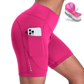Nepest Padded Bike Shorts Women Cycling Underwear 4D Gel Padding & Pockets Bicycle Biking Biker Shorts Road Mountain Rose Pink,Large