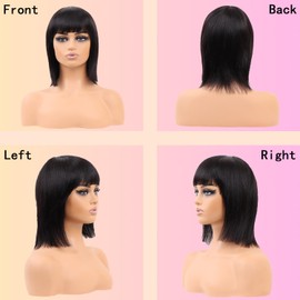 HOTJAR 10 Inch Bob Wig With Bangs Human Hair Short Straight Bob Wig Human Hair Glueless With Bangs For Women Non Lace Front Wig (019# 10 Inch NT#)