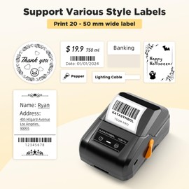 SUPVAN T50M Pro Bluetooth Label Maker Machine with 4 Tapes, Wide Waterproof Label, Versatile App with 40 Fonts and 450+ Icons, Inkless Labeler for Home, Kitchen, School, Office Organization, Black